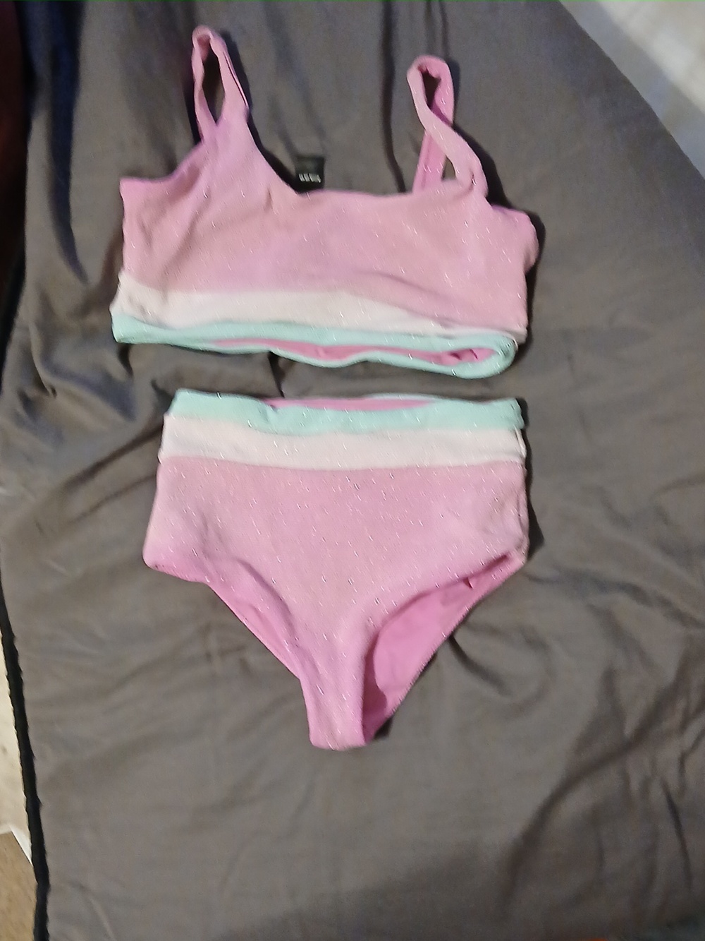 Beach Riot Girls Pink Two-Piece Bikini with Mint and White Trim